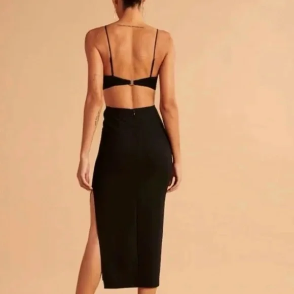 knee length dresses for ladies Abercrombie & Fitch Black Linen Blend Midi Dress - Petite UK XXS main image 0